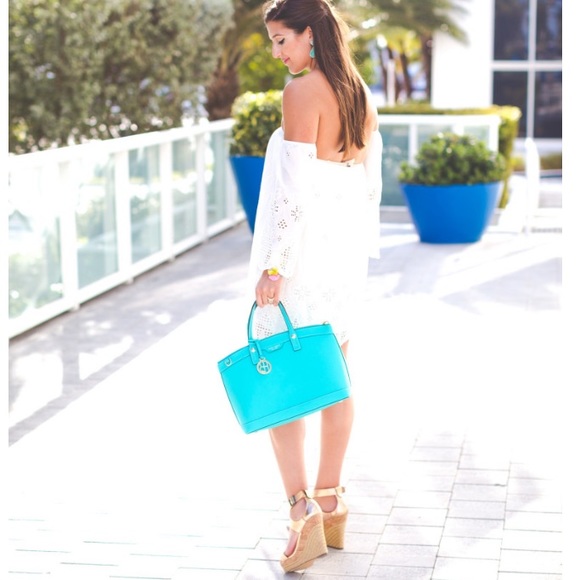 4SI3NNA White Off The Shoulder Eyelet Mini Dress - Picture 3 of 13